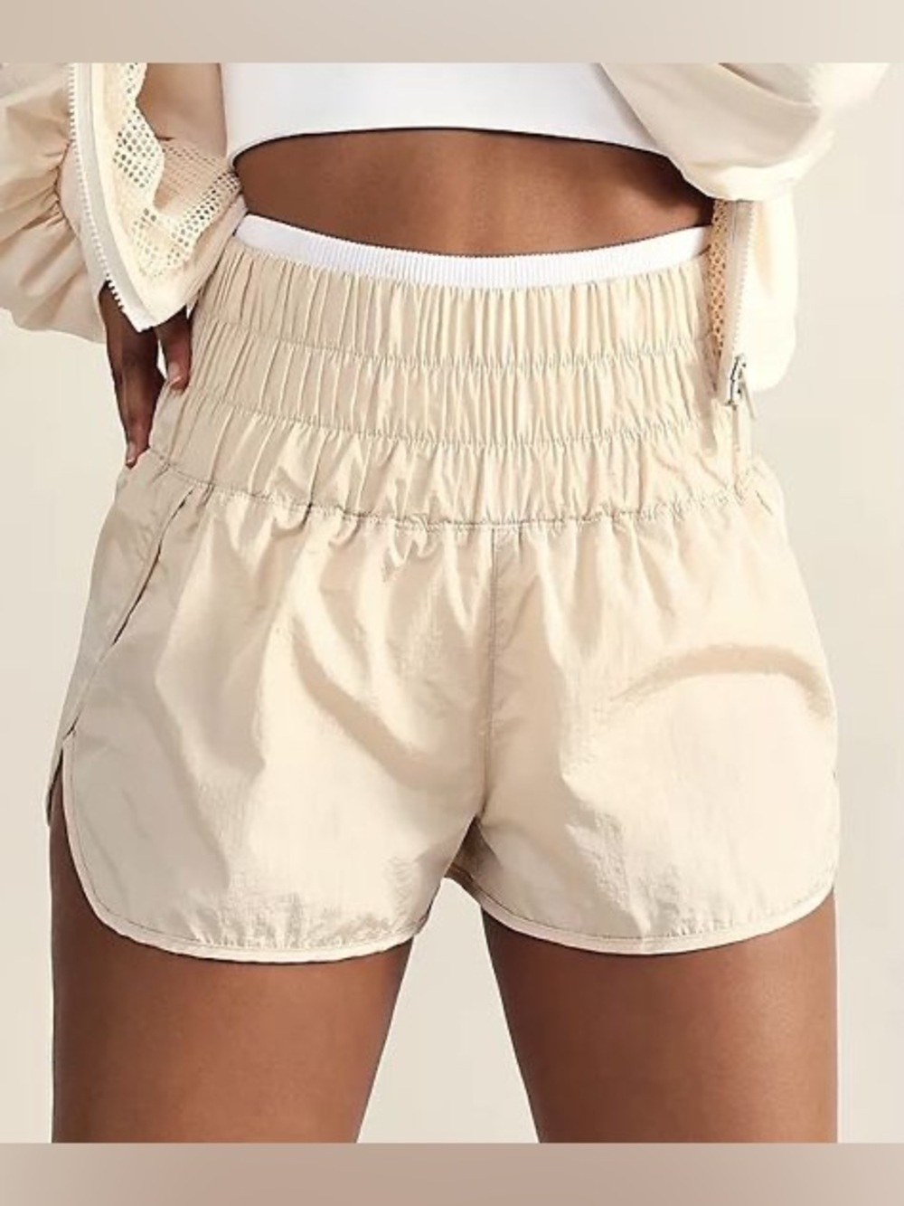 FP Movement by Free People Cream High-Waist Athletic Shorts